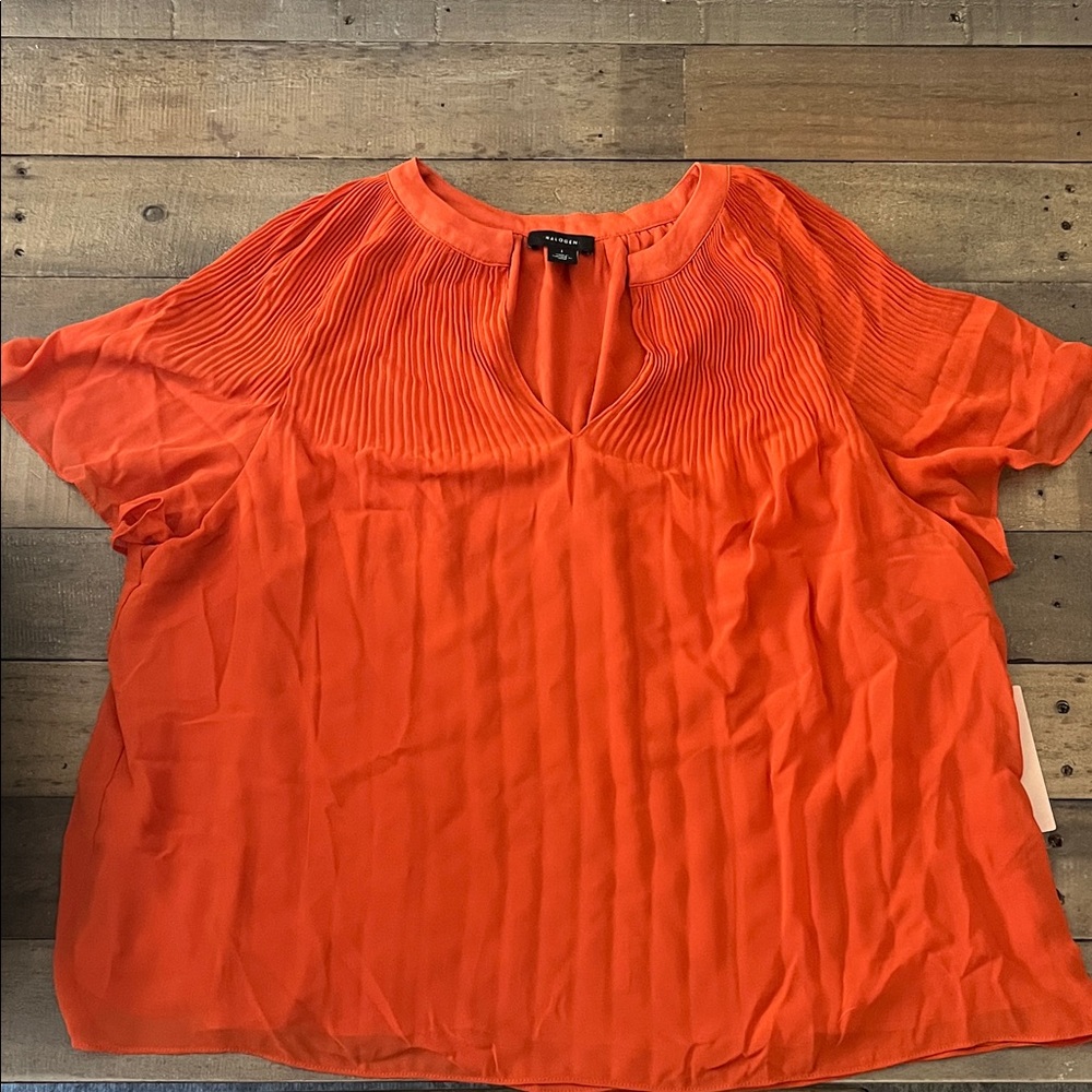 NWT Halogen Bright Orange Pleated Blouse